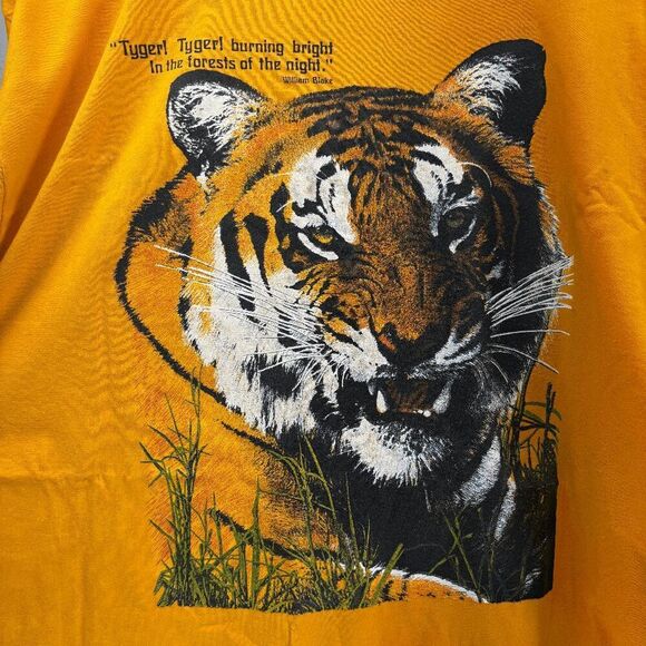 Vintage 90s Y2K Hanes William Blake Tiger Tyger Poem Graphic Shirt Mens XL Gold - Picture 1 of 5
